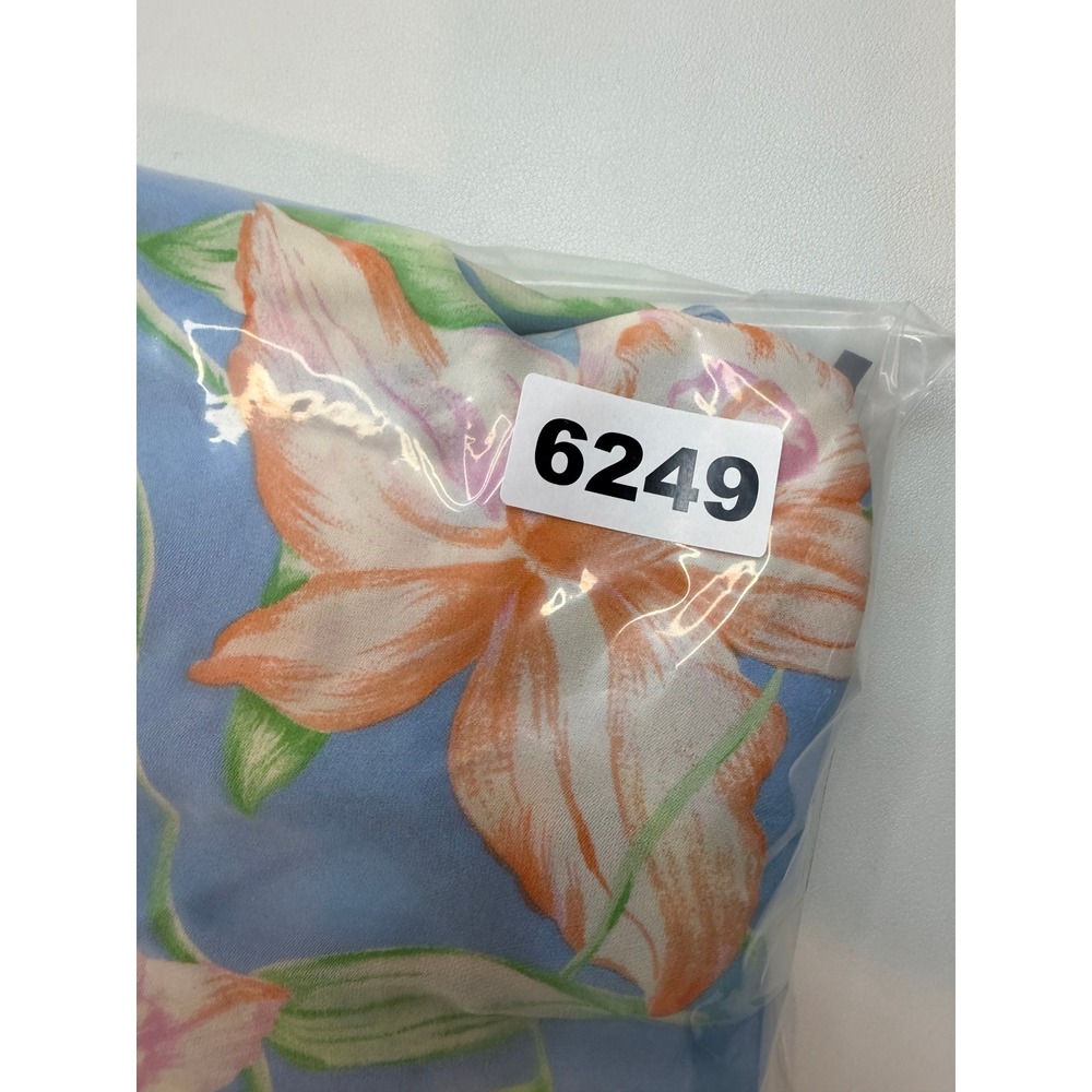 Lauren Ralph Lauren Blue Silk Floral Wrap Blouse Short Sleeve Ruffle Top Medium - Picture 5 of 7